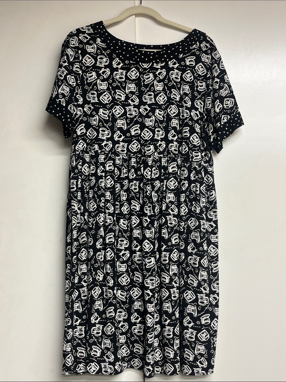 Sigrid Olsen Vintage Coffee Mug Black & White Printed Women's Dress